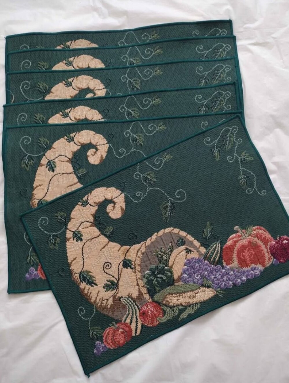Set of 6 Tapestry Placemats Fall Harvest Cornucopia Table Decor 'Horn Of Plenty'